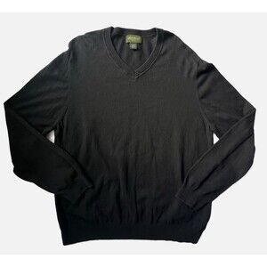 Eddie Bauer V-Neck Sweater Mens XL Black Cashmere Blend Soft Cozy Preppy Casual